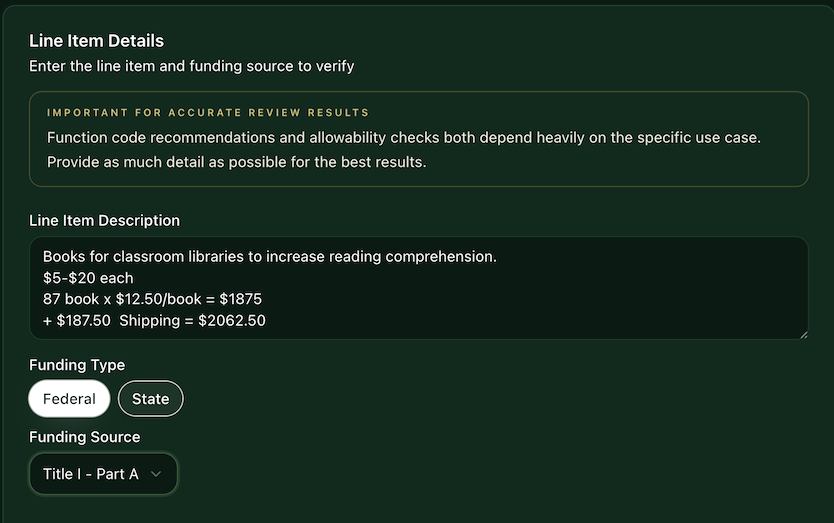 Review Engine preview: Line item details form